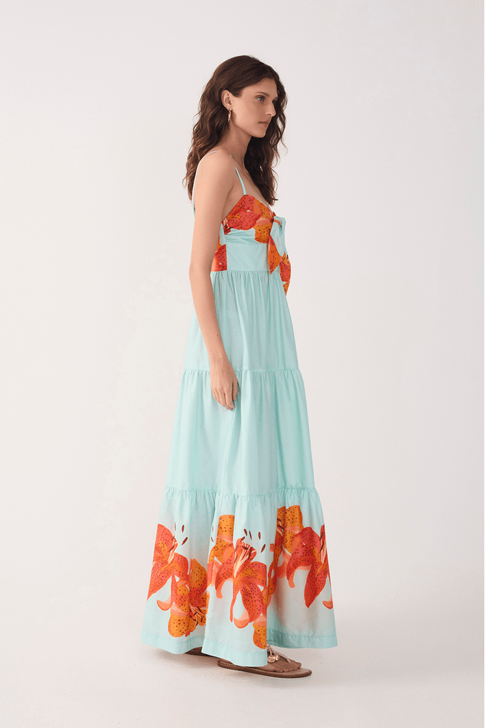 Vestido Cropped Tricoline Estampa Lírios