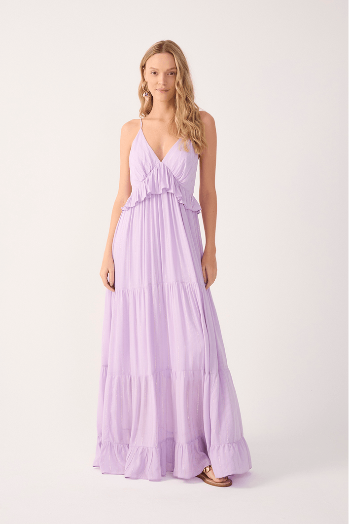 Vestido Longo Lurex Babado Busto