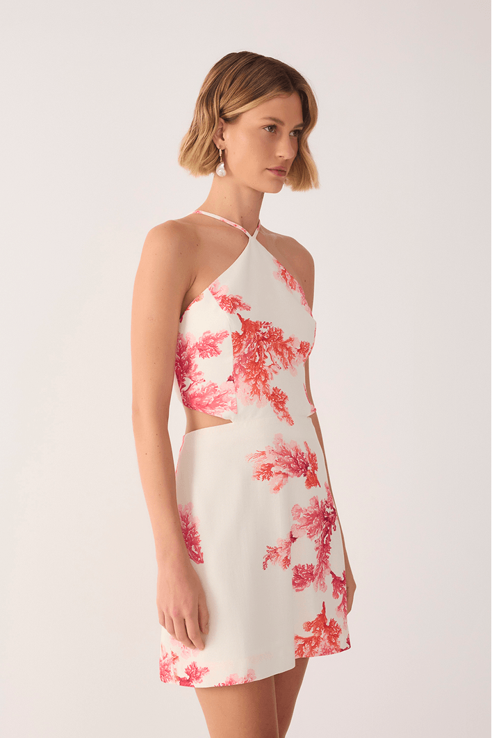 Vestido Linho Estampa Coral