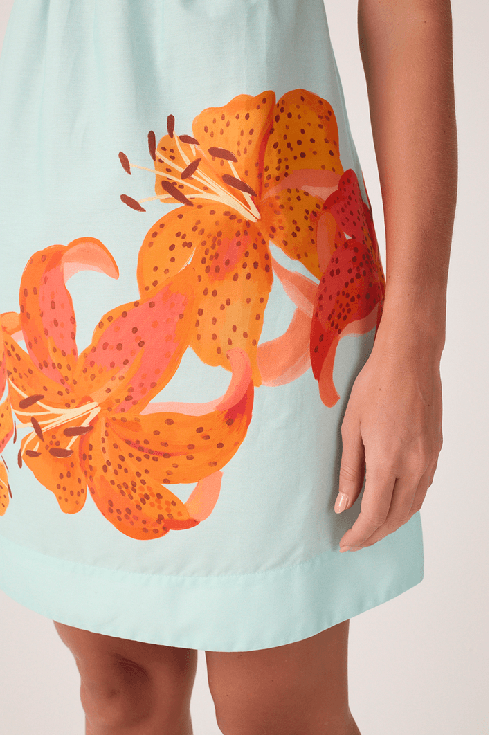 Vestido Tricoline Estampa Lírios