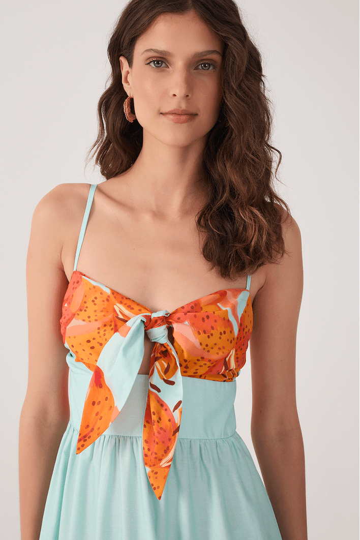 Vestido Cropped Tricoline Estampa Lírios