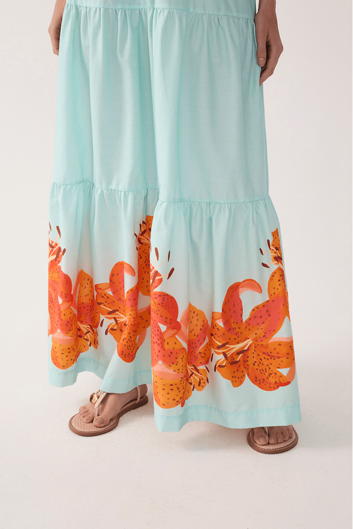 Vestido Cropped Tricoline Estampa Lírios