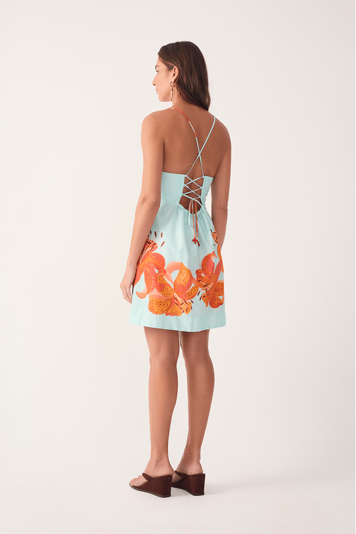 Vestido Tricoline Estampa Lírios