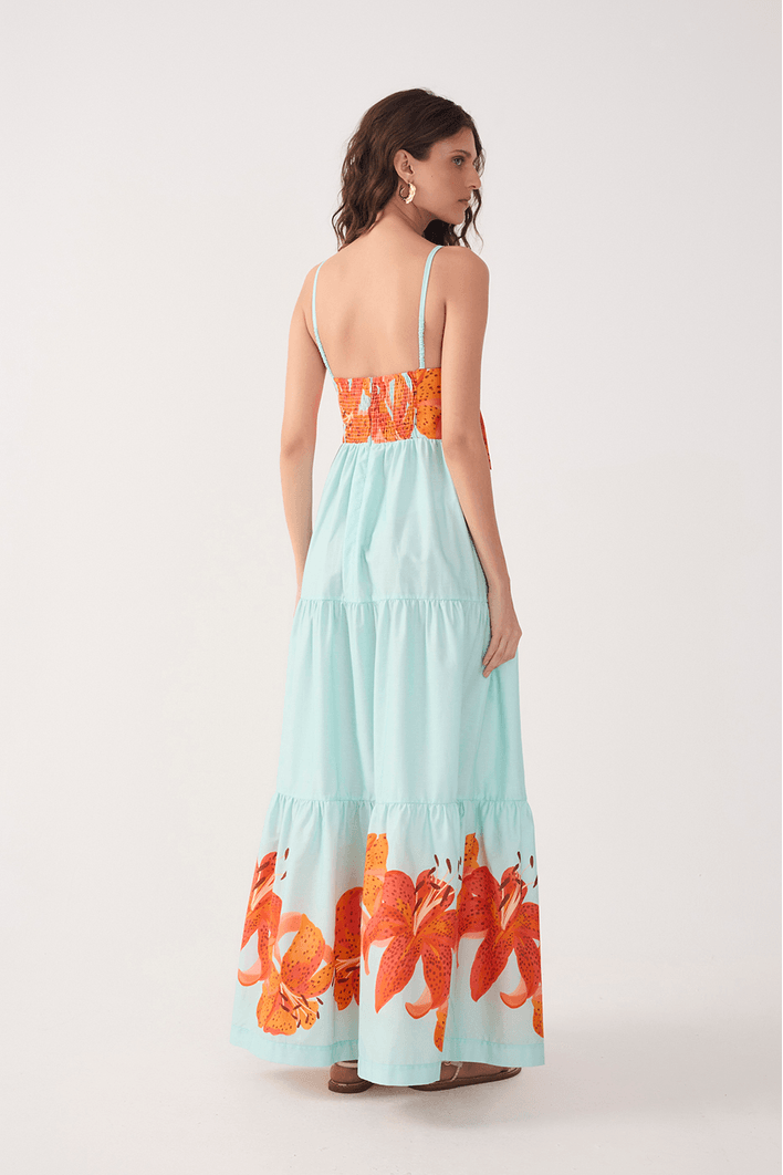 Vestido Cropped Tricoline Estampa Lírios