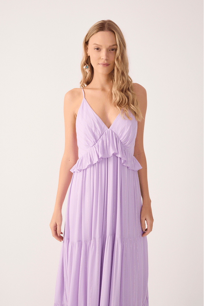 Vestido Longo Lurex Babado Busto