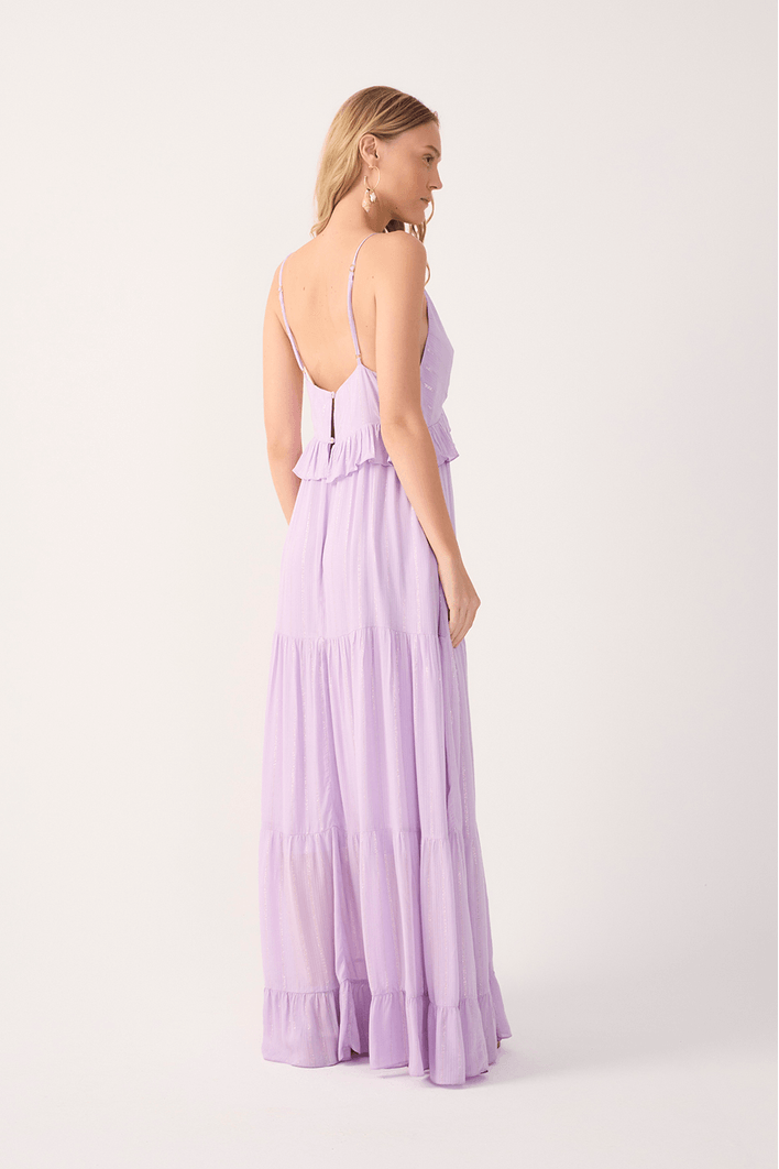 Vestido Longo Lurex Babado Busto