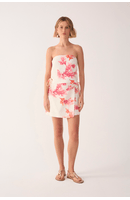 Short Saia Linho Estampa Coral