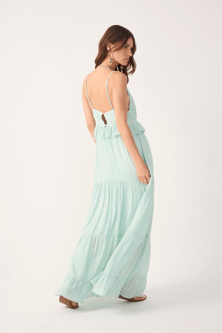 Vestido Longo Lurex Babado Busto