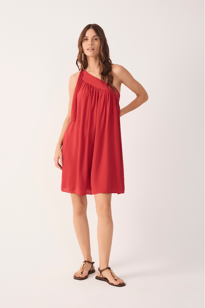 Vestido Curto Crepe Um Ombro Só