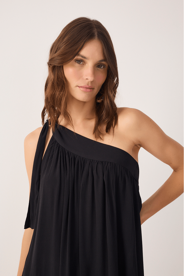 Vestido Curto Crepe Um Ombro Só