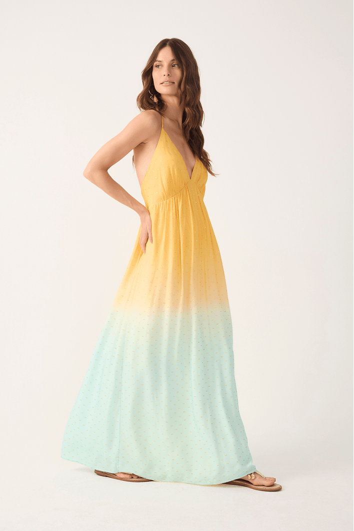 Vestido Longo Lurex Estampa Nascente