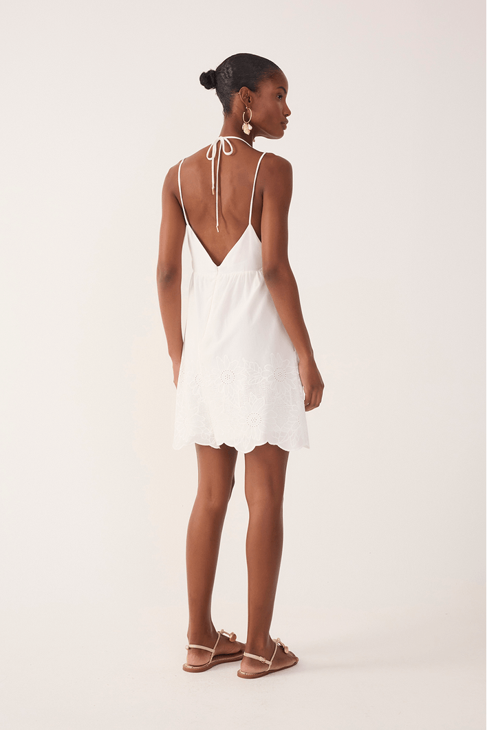 Vestido Curto Algodão Bordado Barrado