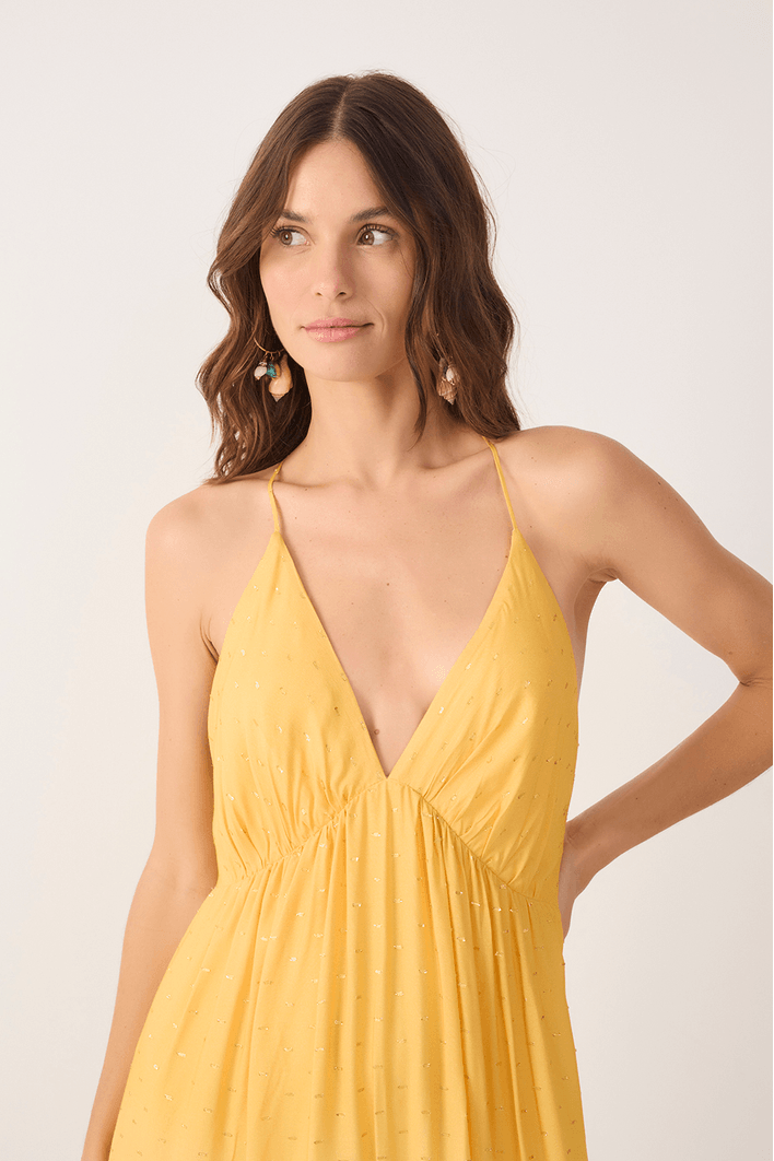 Vestido Longo Lurex Estampa Nascente