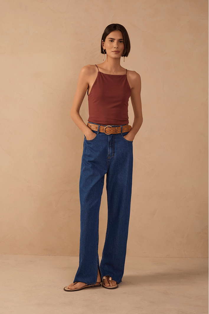 Calça Jeans Reta Fenda