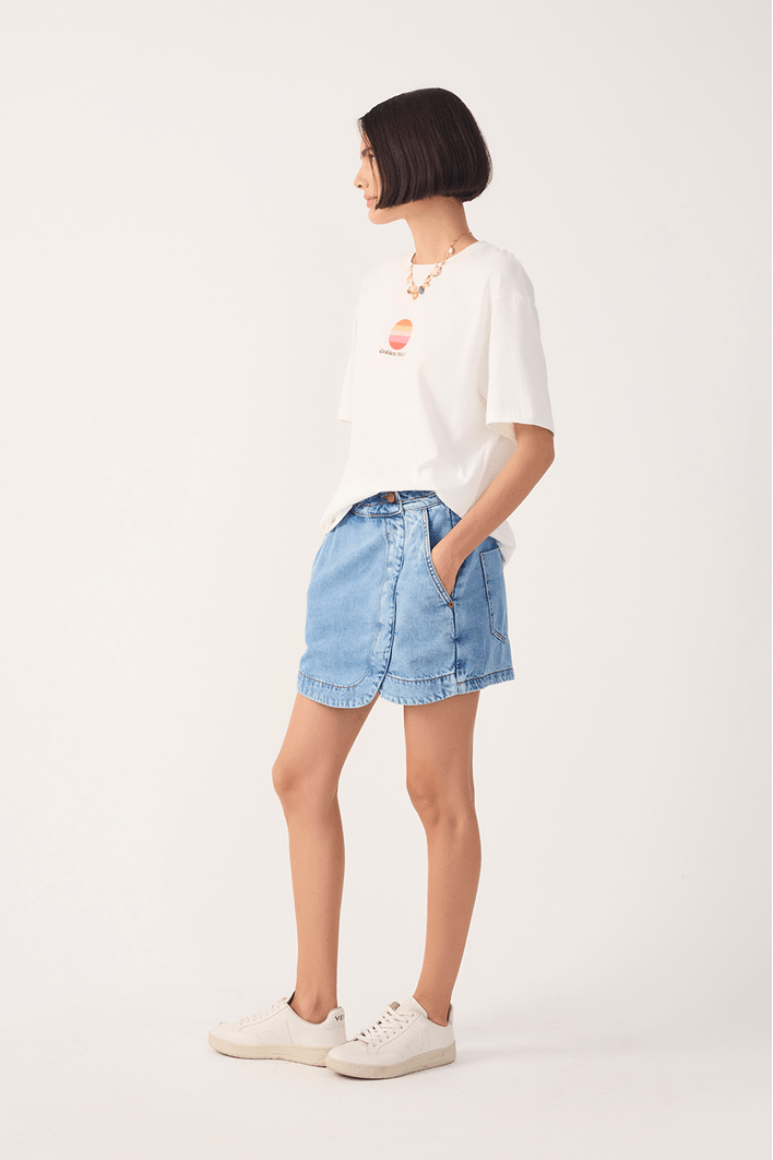 Saia Short Jeans Cós Pespontado