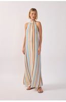 Vestido Longo Lurex Estampa Listra Céu