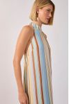 Vestido Longo Lurex Estampa Listra Céu