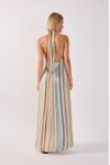 Vestido Longo Lurex Estampa Listra Céu