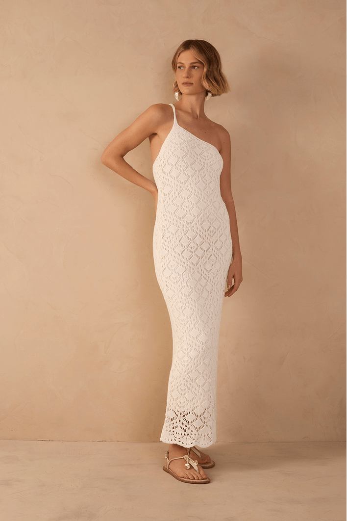 Vestido Tricot Ombro Só Rendado