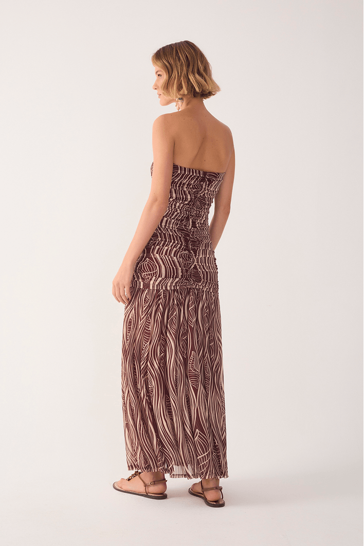 Vestido Franzido Estampa Som do Mar