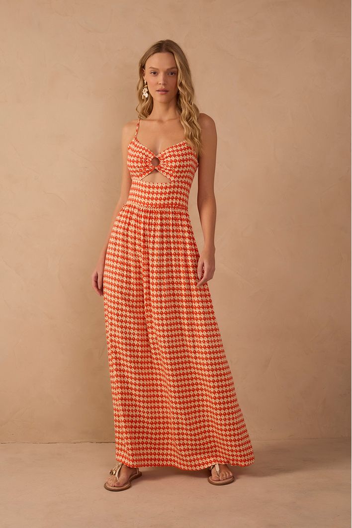 Vestido Cropped Estampa Escama Vermelha