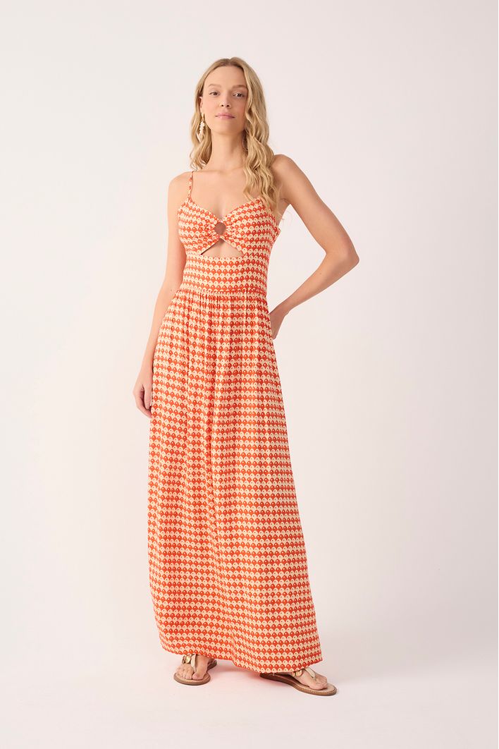 Vestido Cropped Estampa Escama Vermelha