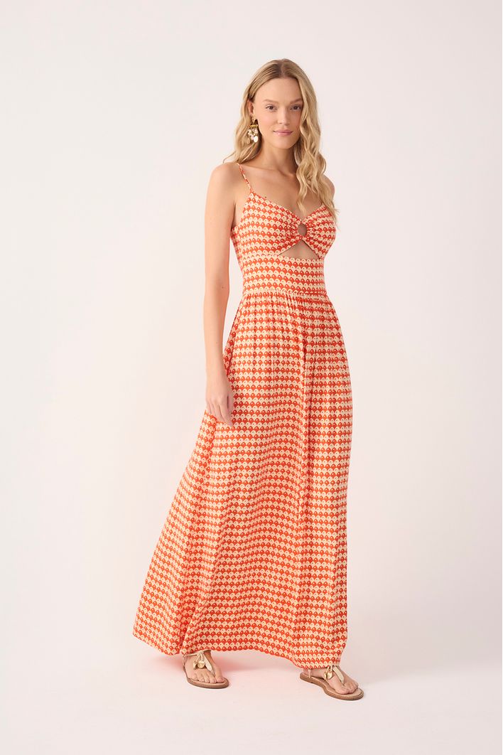 Vestido Cropped Estampa Escama Vermelha