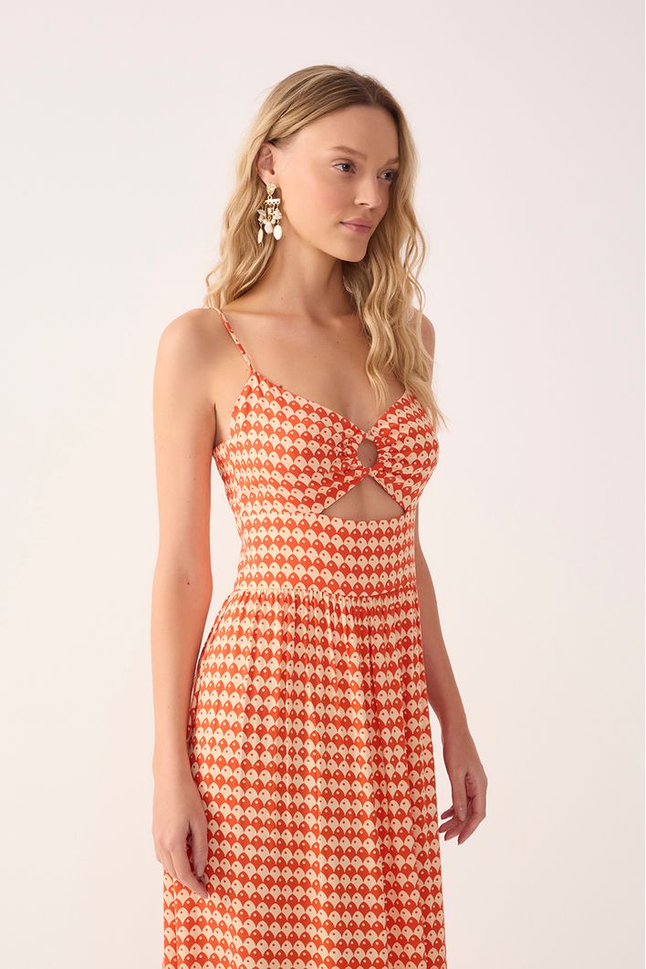 Vestido Cropped Estampa Escama Vermelha