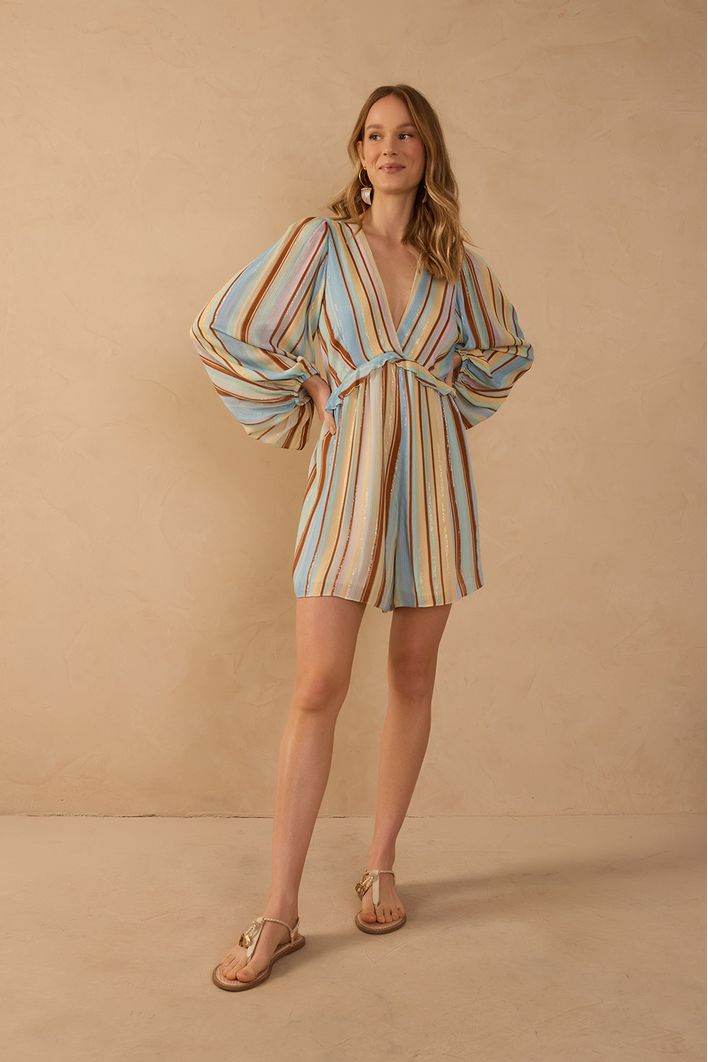 Macaquinho Lurex Estampa Listra Céu