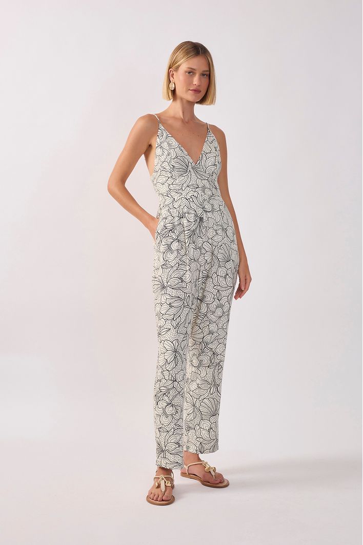 Macacão Linho Estampa Ponto A Ponto