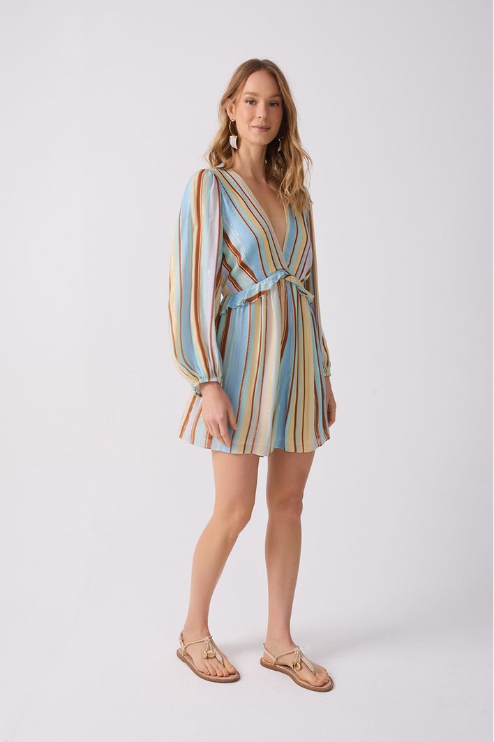 Macaquinho Lurex Estampa Listra Céu