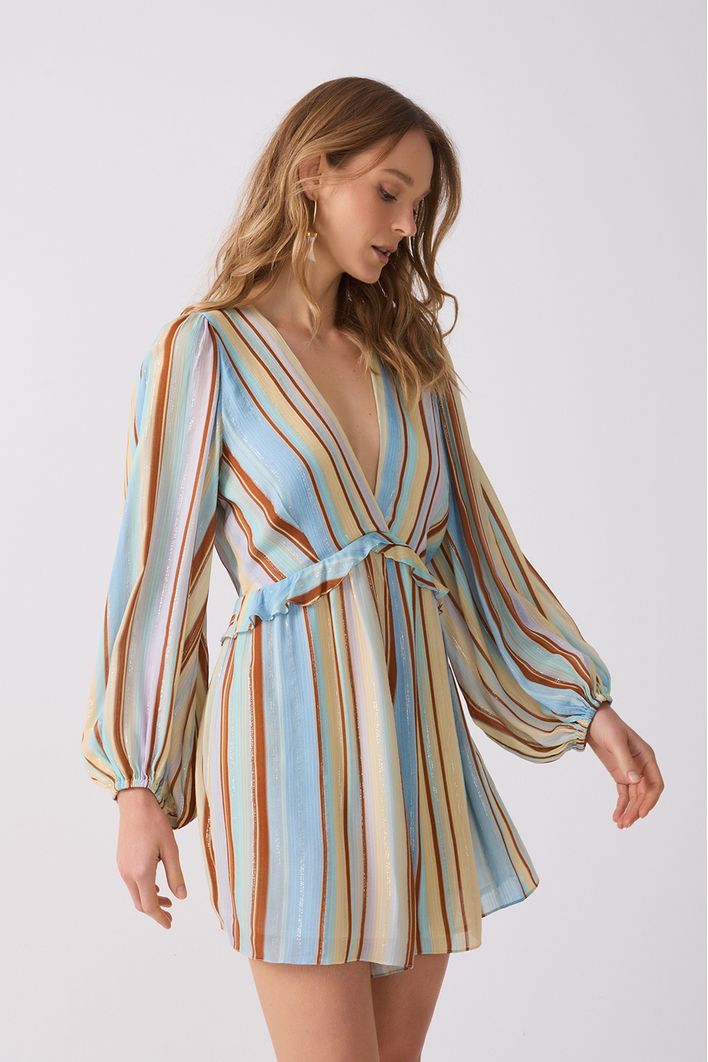 Macaquinho Lurex Estampa Listra Céu