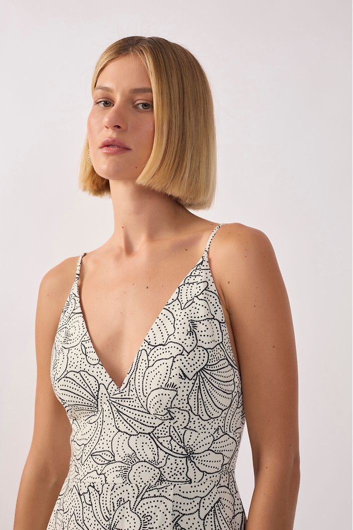 Macacão Linho Estampa Ponto A Ponto