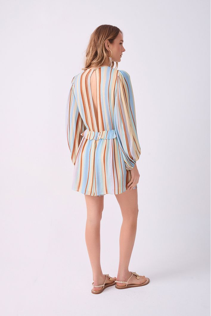 Macaquinho Lurex Estampa Listra Céu