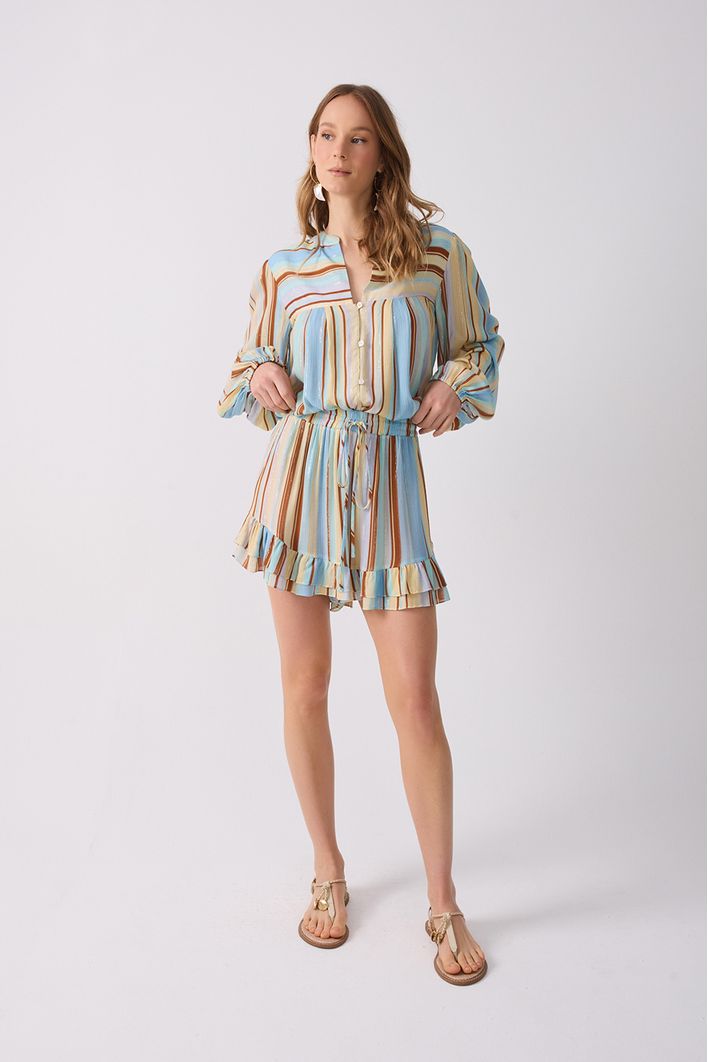 Short Lurex Estampa Listra Céu