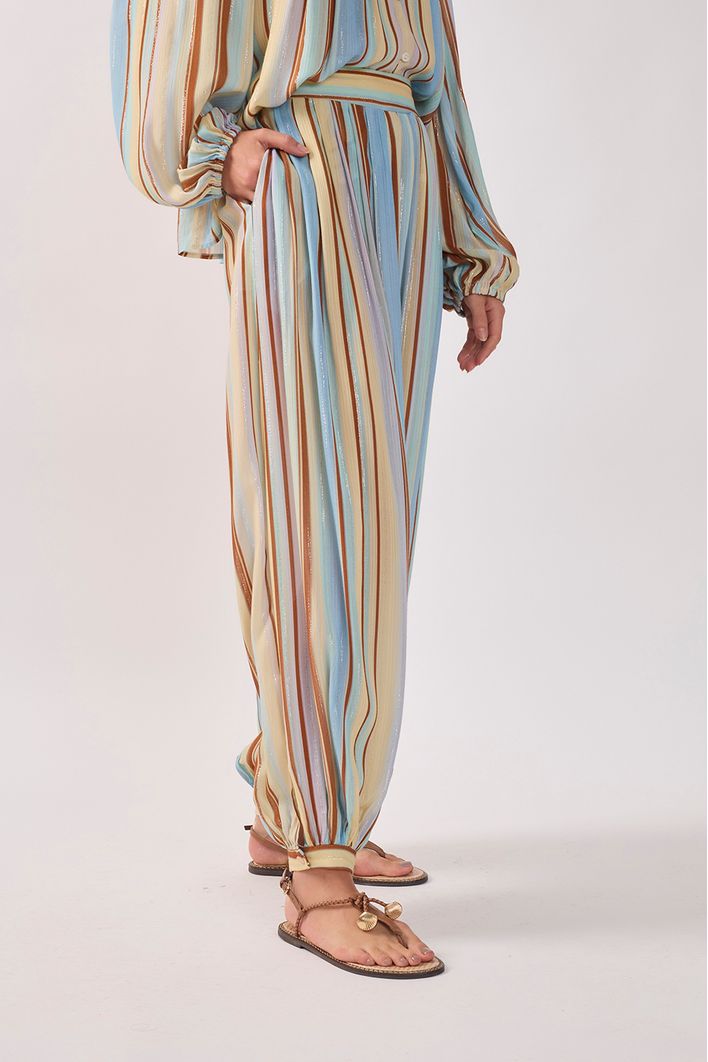 Calça Aladim Lurex Estampa Listra Céu