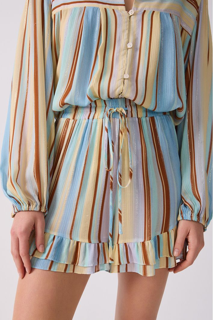 Short Lurex Estampa Listra Céu