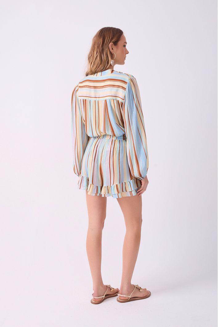 Short Lurex Estampa Listra Céu