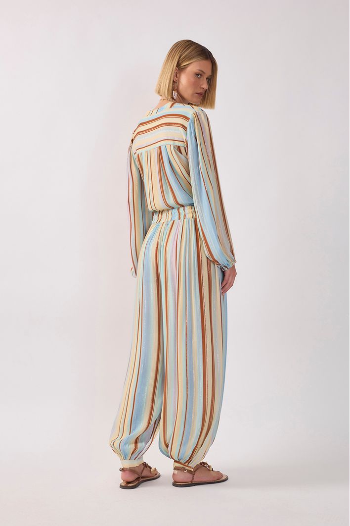 Calça Aladim Lurex Estampa Listra Céu