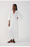 Vestido Midi Linho Recortes Cintura