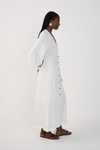Vestido Midi Linho Recortes Cintura