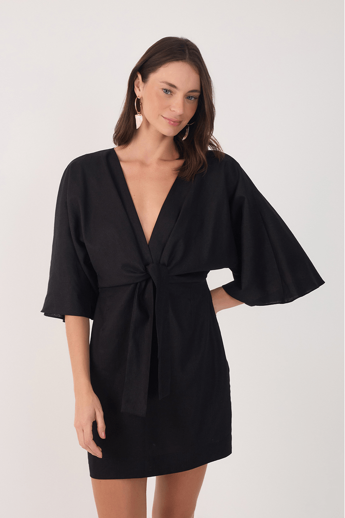 Vestido Curto Linho Mangão