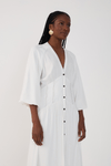 Vestido Midi Linho Recortes Cintura