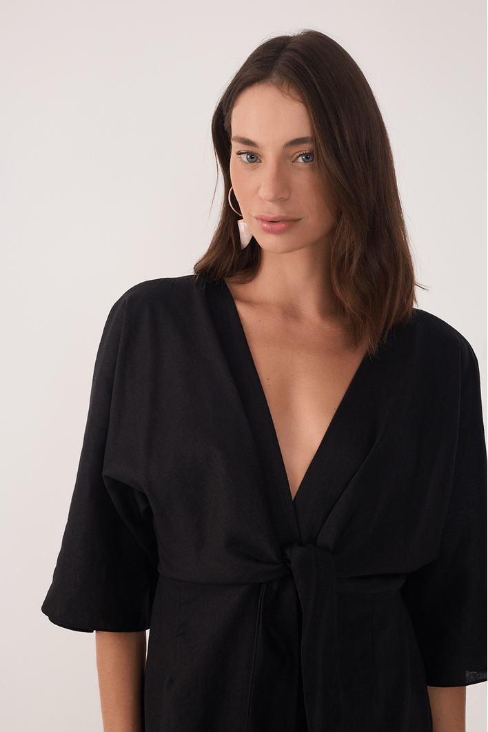 Vestido Curto Linho Mangão