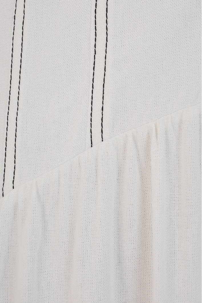 Vestido Midi Linho Recortes Cintura