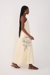 Vestido Cropped Linho Bordado Floral