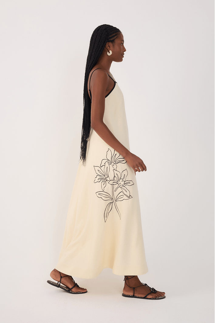 Vestido Cropped Linho Bordado Floral