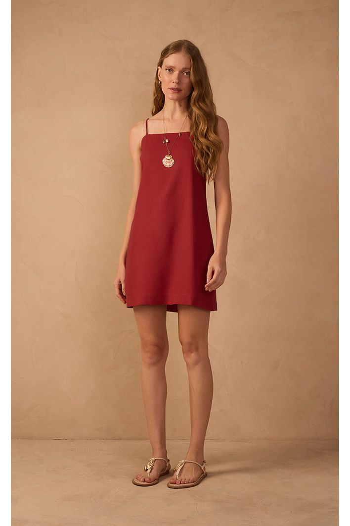 Vestido Curto Linho Reto