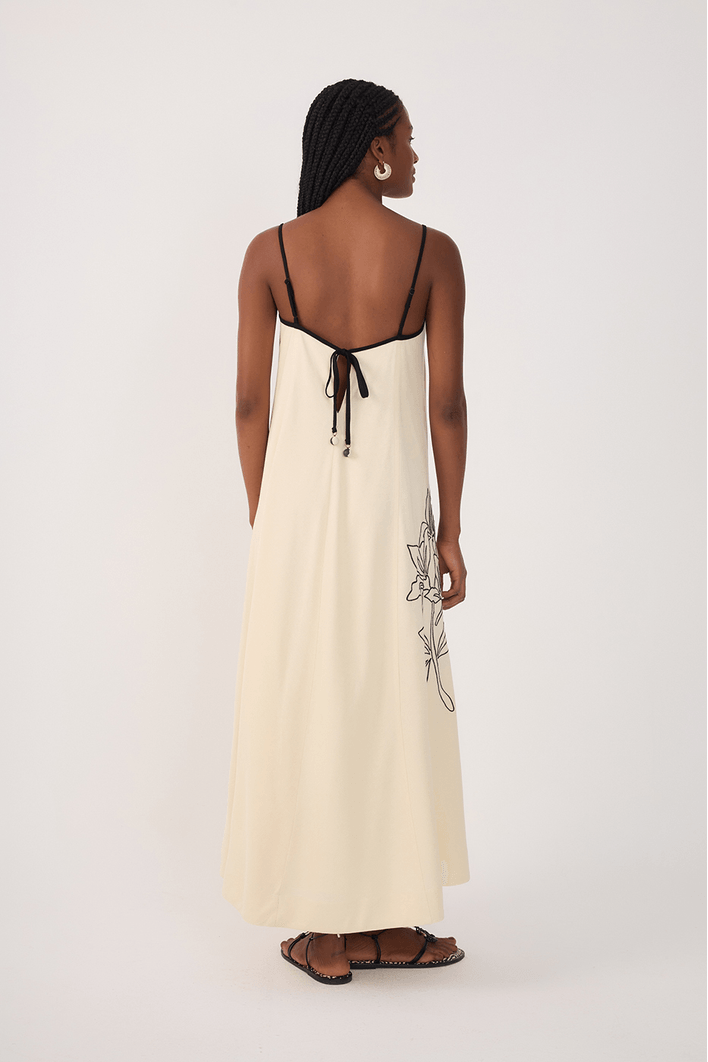 Vestido Cropped Linho Bordado Floral