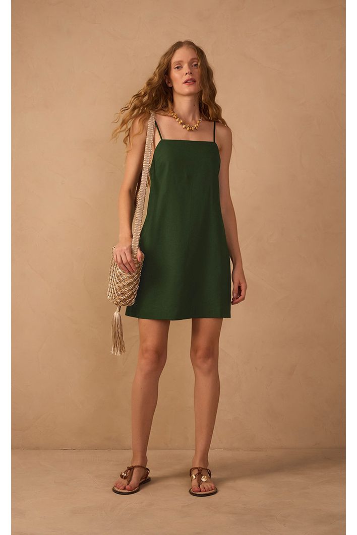 Vestido Curto Linho Reto
